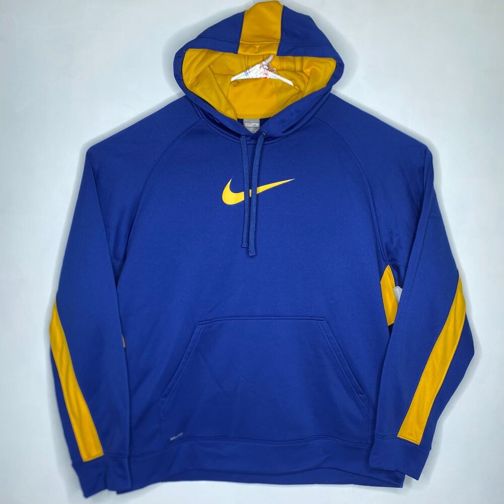 Nike Hoodie Mens XL Royal Blue / Yellow Piping Vented Therma Fit Pullover